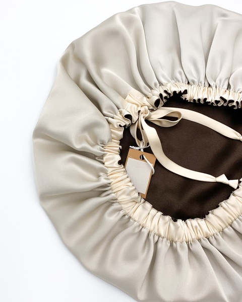 Шовкова шапочка для сну MALLOW Silk 100% шовк колір ваніль-шоколад 1059 фото