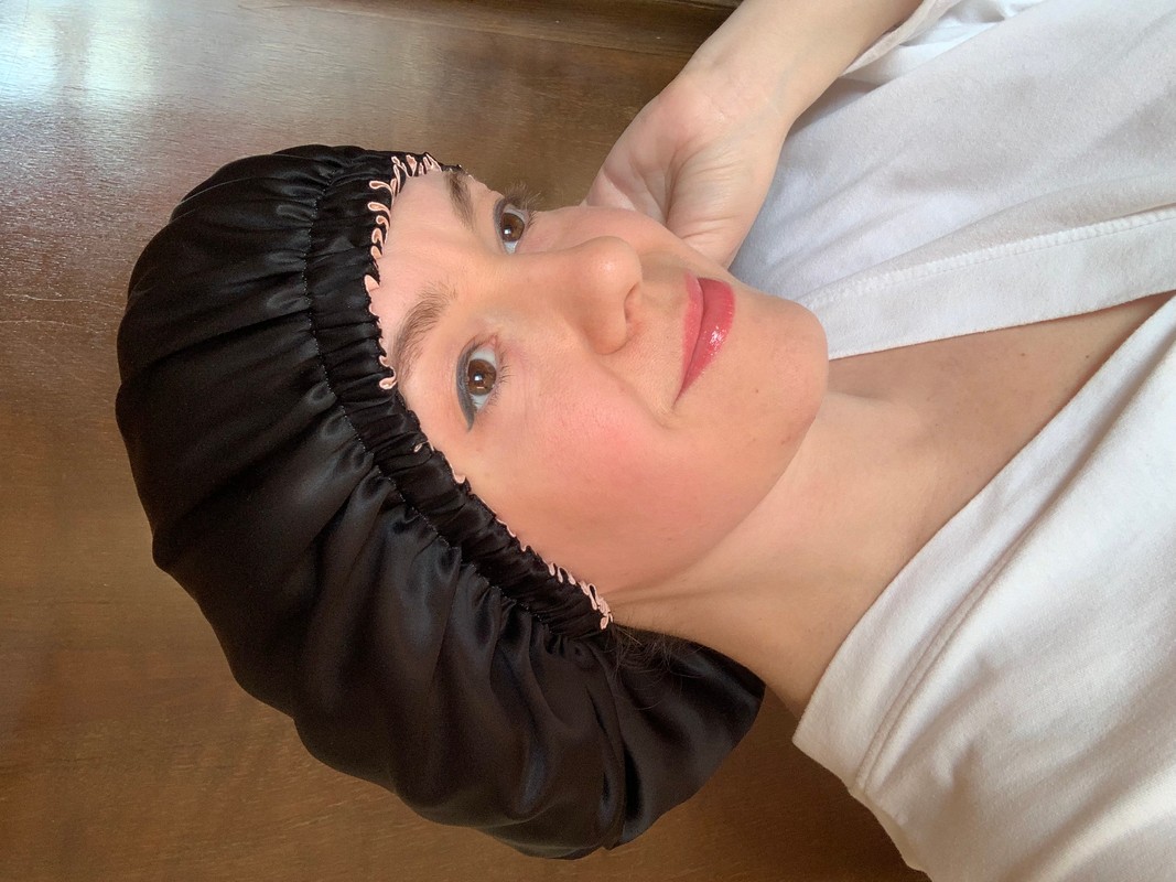 Шовкова шапочка для сну MALLOW Silk 100% шовк, колір пелюстка-ваніль 1056 фото