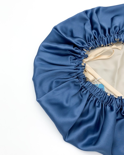 Шовкова шапочка для сну MALLOW Silk 100% шовк, колір ваніль-небо з ванільними пов'язками 1024 фото