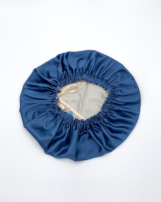 Шовкова шапочка для сну MALLOW Silk 100% шовк, колір ваніль-небо з ванільними пов'язками 1024 фото