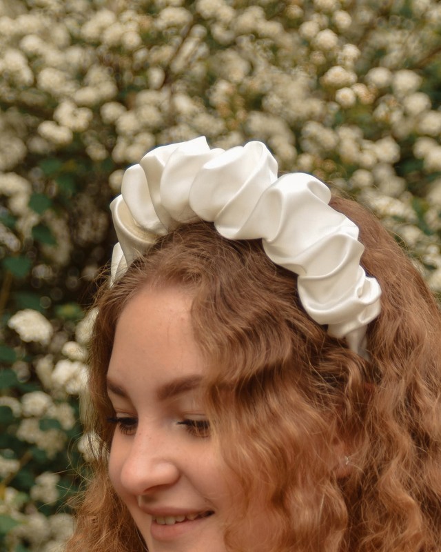 Обруч для волосся MALLOW Silk 100% шовк білий розмір XXL 989 фото