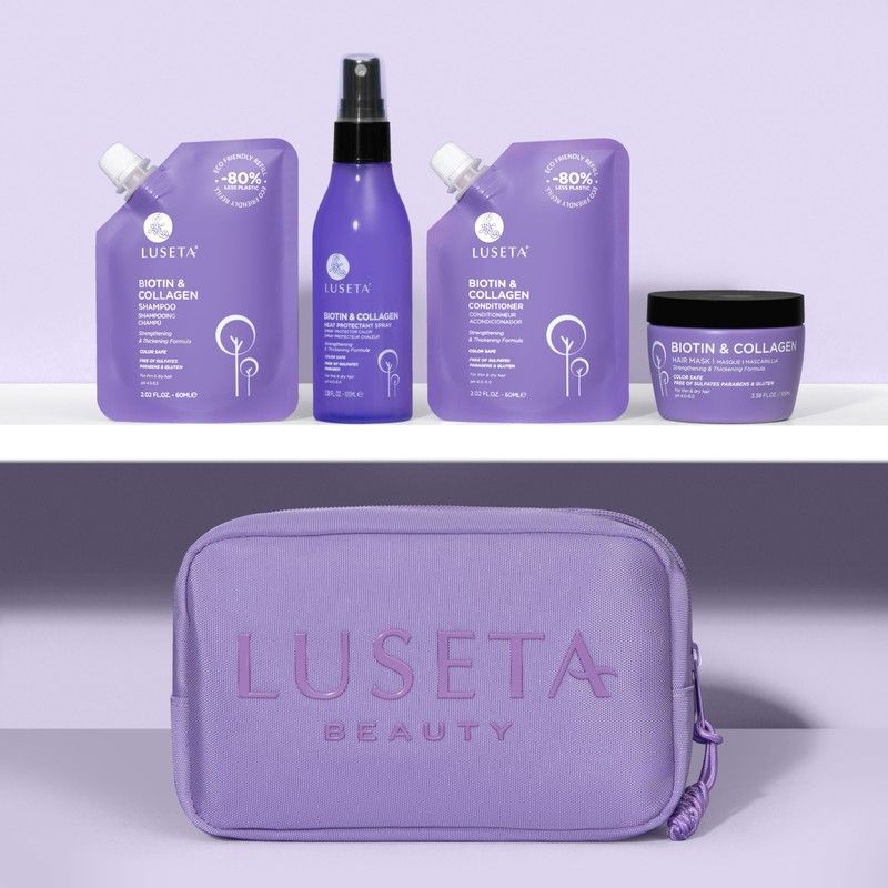 Набір для тонкого та ламкого волосся з косметичкою Luseta Beauty Biotin & Collagen Jet-Set Hair Strengthen Kit 02155 фото