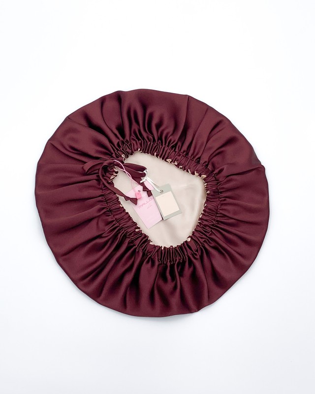 Шовкова шапочка для сну MALLOW Silk 100% шовк, колір вино-ваніль 1042 фото