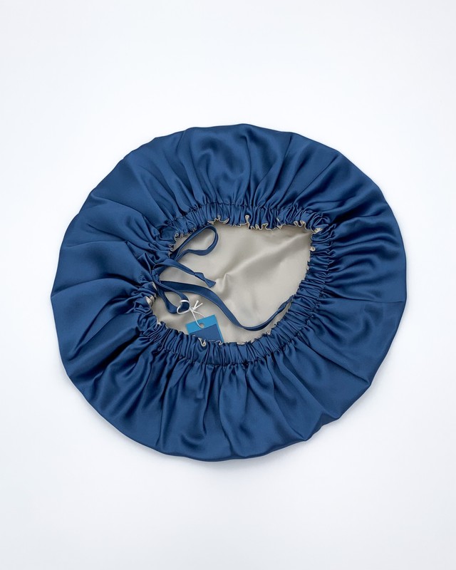 Шовкова шапочка для сну MALLOW Silk 100% шовк, колір ваніль-небо з небесними пов'язками 1026 фото