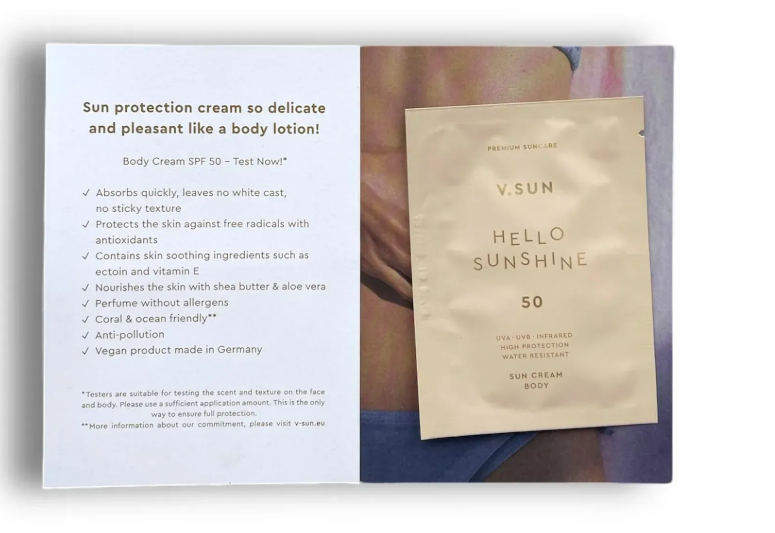 Тестер-сашет V. Sun sun cream body SPF 50 0211_5 фото