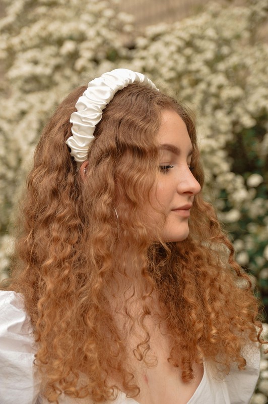 Обруч для волосся MALLOW Silk 100% шовк білий розмір L 987 фото
