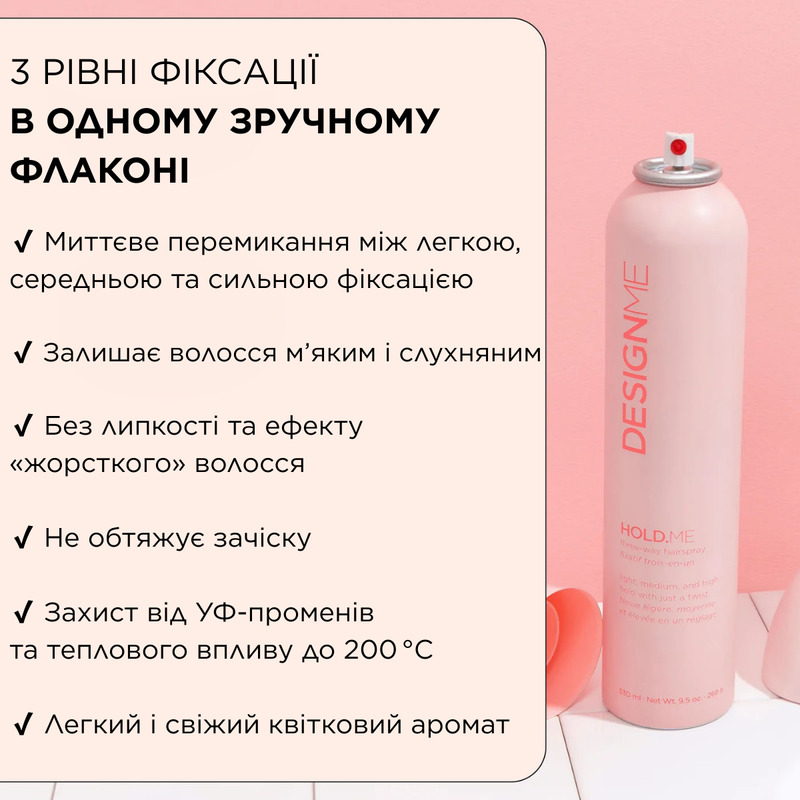 Багатофункціональний лак для волосся Three-Way Hairspray DESIGNME trvl0195_69 фото
