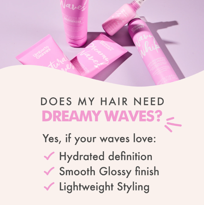 Шампунь для блиску та чіткості хвиль Umberto Giannini Dreamy Waves Peptide & Chia Seed Wave Enhancing Shampoo 0374 фото