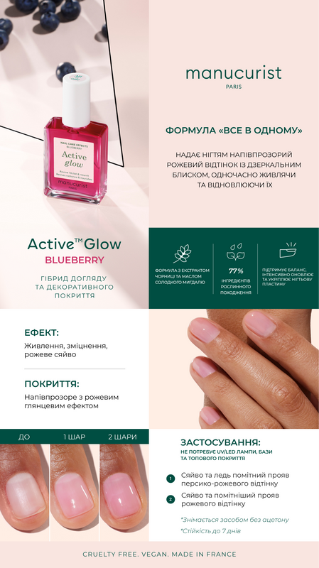 Лак для нігтів з рожевим глянцевим ефектом Manucurist Active Glow Blueberry mc7 фото